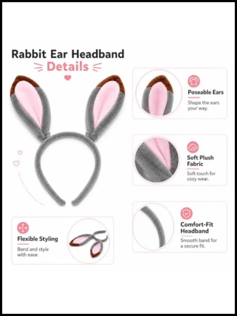 Bunny Ears Headband Costume Set for Adults Cosplay Halloween Accessories